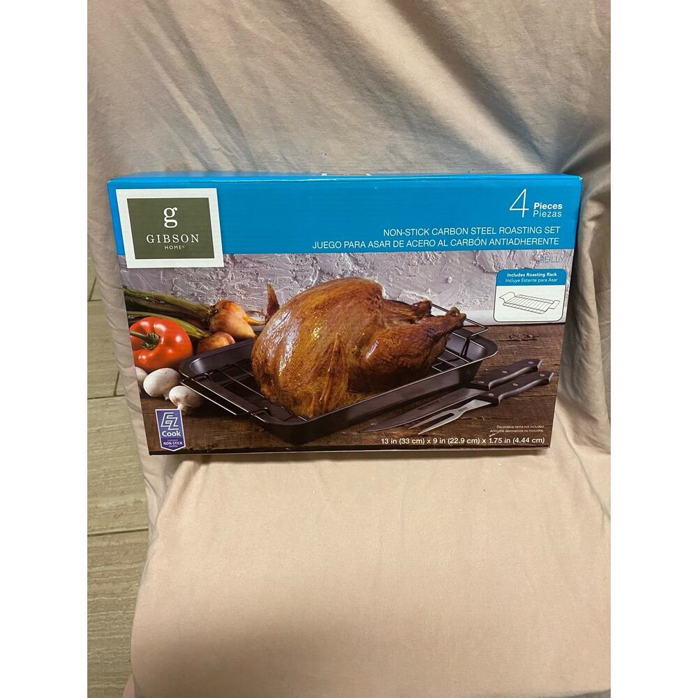 Gibson Everyday Nonstick Steel Roasting Pan & Rack Set with Carving Set New